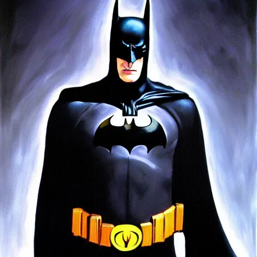 Prompt: Painting of a batman dark knight by Christopher Nolan oil painting