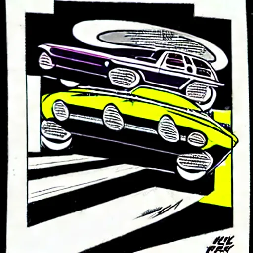 Prompt: dog driving a car by jack kirby, new gods comic book cover