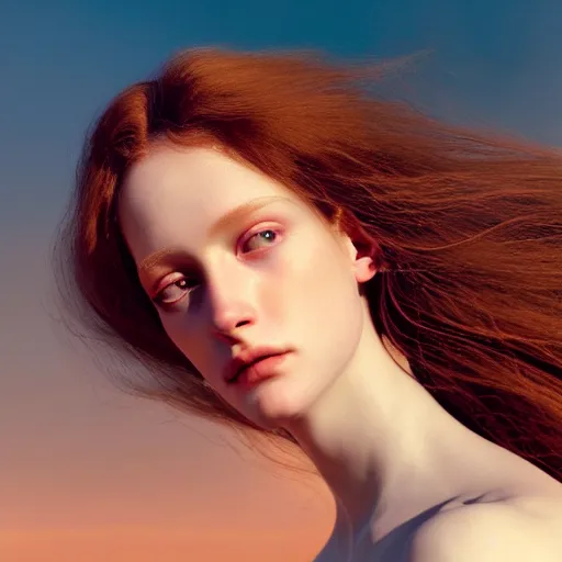 Image similar to photographic portrait of a stunningly beautiful renaissance expressionist female in soft dreamy light at sunset, contemporary fashion shoot, by edward robert hughes, annie leibovitz and steve mccurry, david lazar, jimmy nelsson, breathtaking, 8 k resolution, extremely detailed, beautiful, establishing shot, artistic, hyperrealistic, beautiful face, octane render