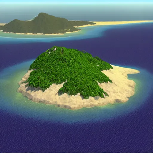 Prompt: a computer generated image of an island in the sky, a screenshot by miyamoto, polycount, dau - al - set, ps 1 graphics, xbox 3 6 0 graphics, prerendered graphics