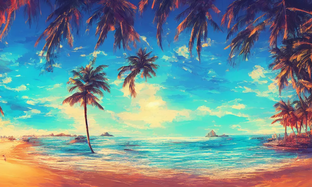 Prompt: fantasy paradise beach coast by alena aenami artworks in 4 k