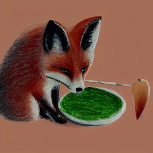 Prompt: minimalistic cute fox eating a fish, sketch, pastel