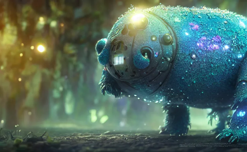 Prompt: microscopic tardigrades, magical forest, water bear, robots, concept art, intricate details, highly detailed, photorealistic, disney pixar, octane render, iridescent, anime, 8 k