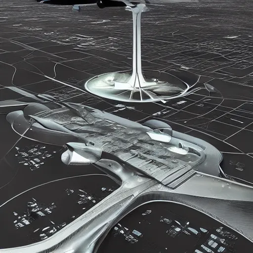 Prompt: sci-fi airport view from above oily gloss specularity reflection with organic forms on the coronation of napoleon painting, on moon with medium size man walking with black background and digital billboard in the middle. unreal engine 5, keyshot, octane, artstation trending, by Zaha Hadid architects, by Matrix film color, high contrast pinterest black plastic, dark atmosphere pinterest tilt shift, 4k, 8k, 16k.