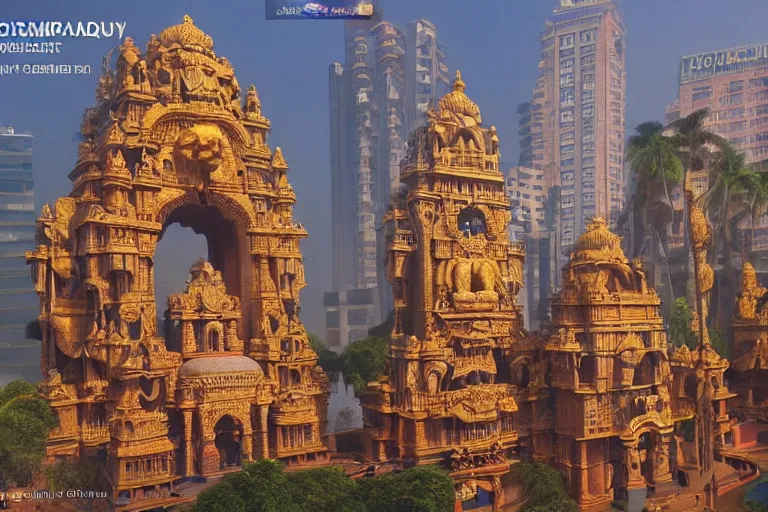 Prompt: high quality 3 d dreamscape! mumbai with biomorphic hanuman!! head building, kalighat detailed, unreal engine cinematic smooth, stephen shore & john j. park, soft morning light, wide shot, high angle, uhd 8 k, deep focus