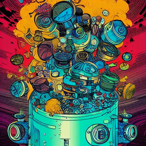 Prompt: highly detailed vibrant delirium glass explosion by petros afshar, tom whalen, laurie greasley, war face by greg rutkowski