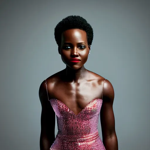 Image similar to Fully-clothed full-body close-up portrait of Lupita Nyong'o, XF IQ4, 50mm, F1.4, studio lighting, professional, 8K