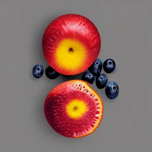 Image similar to centered hyper-realistic single piece of fruit, gray background