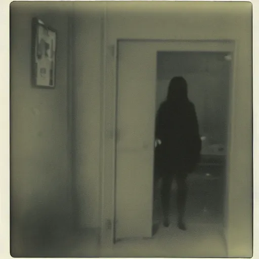 Image similar to atmospheric polaroid photograph of madotsuki in the backrooms