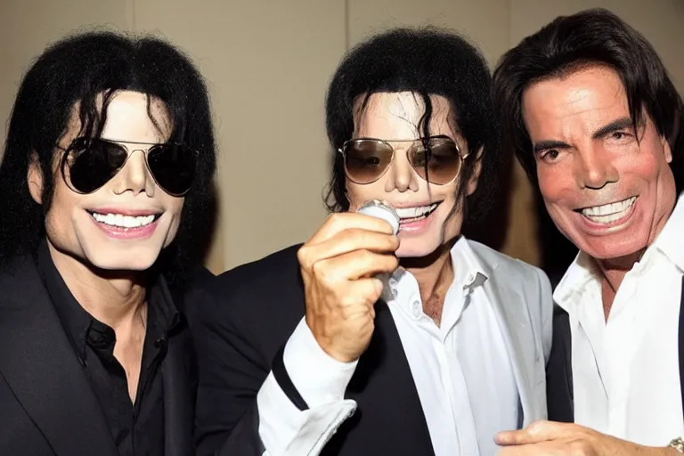 Prompt: Michael Jackson and jair Bolsonaro drinks together