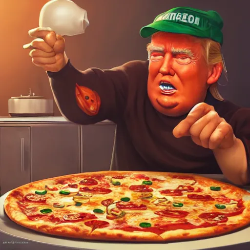 Image similar to trump making a pizza by stanley artgerm lau, wlop, rossdraws, artstation, cgsociety, concept art, cgsociety, octane render, trending on artstation, artstationhd, artstationhq, unreal engine, 4 k, 8 k,