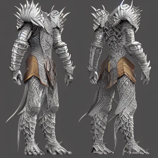 Prompt: concept art of warrior ancient crystal dragon armor, side and front view, perfect symmetry, digital art, d & d digital painting, intricate details, ultra realistic, volumetric lighting, warm colors advance, cell shading
