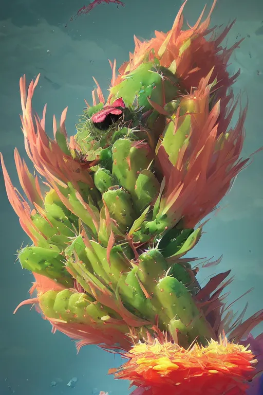 Image similar to 3 d render creature animal sushi cristal very big eye roots cactus elemental flush of force nature micro world fluo fishscale, comics gta 5 cover, official fanart behance hd artstation by jesper ejsing, by rhads, makoto shinkai and lois van baarle, ilya kuvshinov, ossdraws