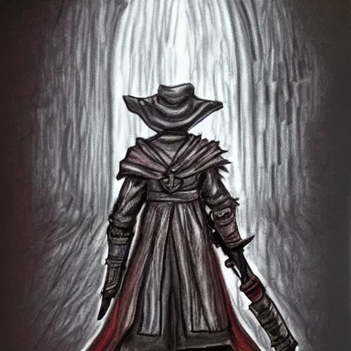 Image similar to child crayon drawing of bloodborne