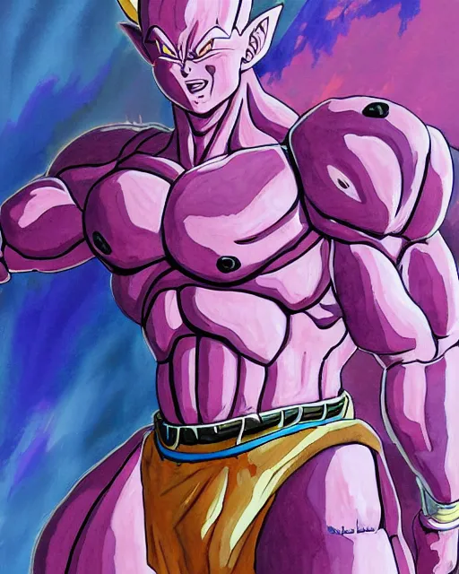 Image similar to a oil / watercolor painting full body character portrait of super saiyan frieza in the style of moebius in the style of leonard boyarsky trending on artstation deviantart pinterest detailed realistic hd 8 k high resolution