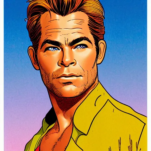 Image similar to chris pine retro minimalist portrait by jean giraud, moebius starwatcher comic, 8 k