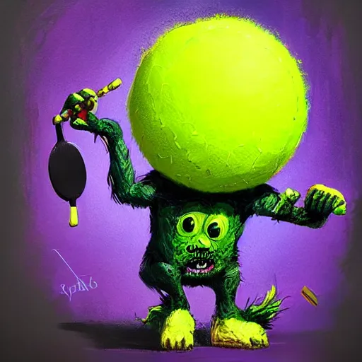 Image similar to a monster made out of tennis balls, tennis racket, colorful, digital art, fantasy, magic, trending on artstation, ultra detailed, professional illustration by Basil Gogos