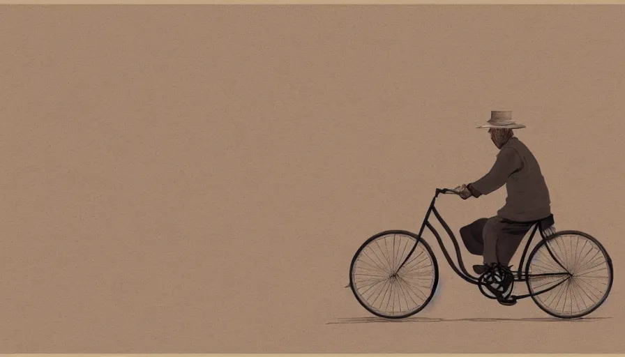 Image similar to Side view of an old Japanese man on his bicycle riding along a river in sepia, hyperdetailed, artstation, cgsociety, 8k