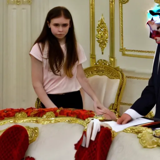 Image similar to putin teams up with a mysterious teenage girls