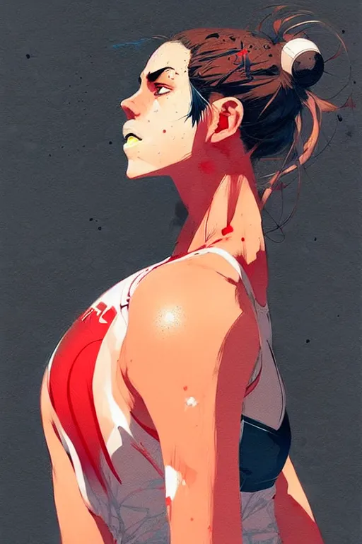 Image similar to a ultradetailed beautiful panting of a female volleyball player, by conrad roset, greg rutkowski and makoto shinkai, trending on artstation