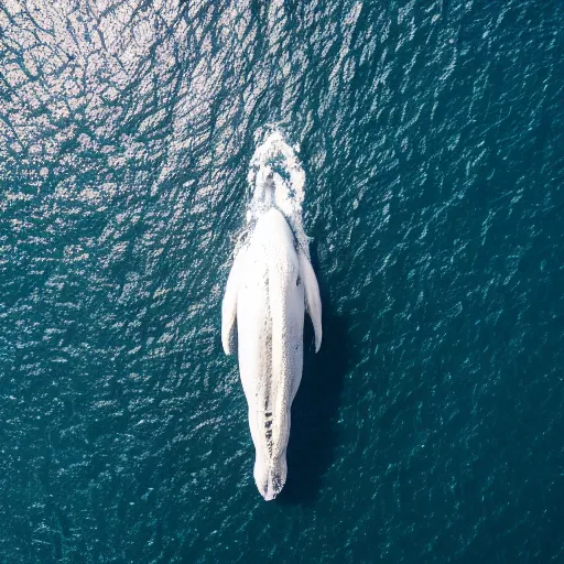 Prompt: white whale in the middle of the ocean, alone, aerial view, canon eos r 3, f / 1. 4, iso 2 0 0, 1 / 1 6 0 s, 8 k, raw, unedited, symmetrical balance, in - frame