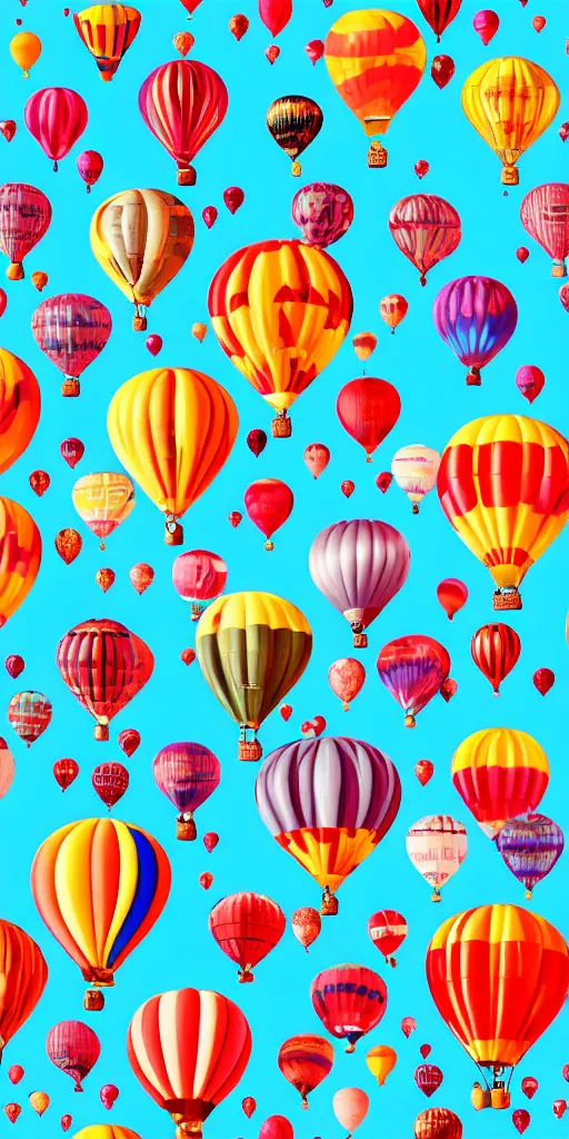 Image similar to seamless pattern of hot air balloons in beautiful sky, colourful, symmetrical, repeating 35mm photography