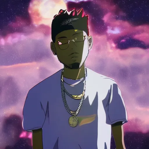 Image similar to anime still of kid cudi