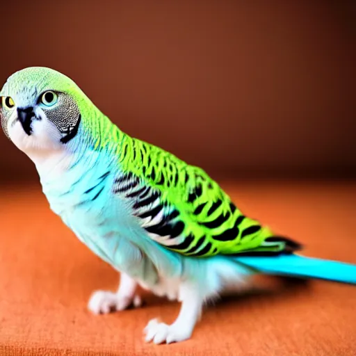 Image similar to a budgerigar - cat - hybrid, animal photography