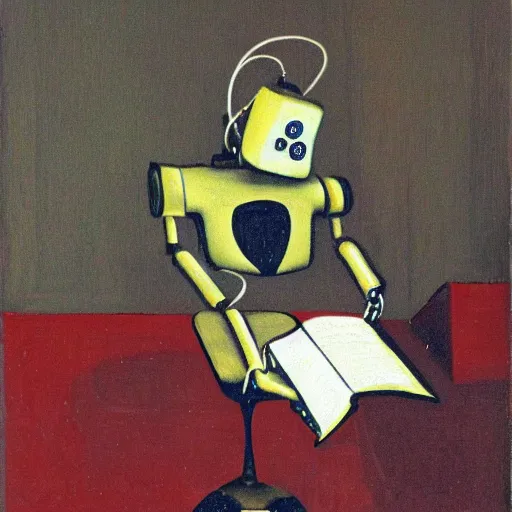 Prompt: a robot reading a book by francis bacon