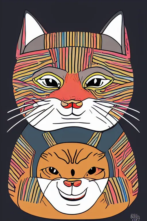 Image similar to Portrait of a cat that is a sumo wrestler, sticker, colorful, illustration, highly detailed, simple, smooth and clean vector curves, no jagged lines, vector art, smooth