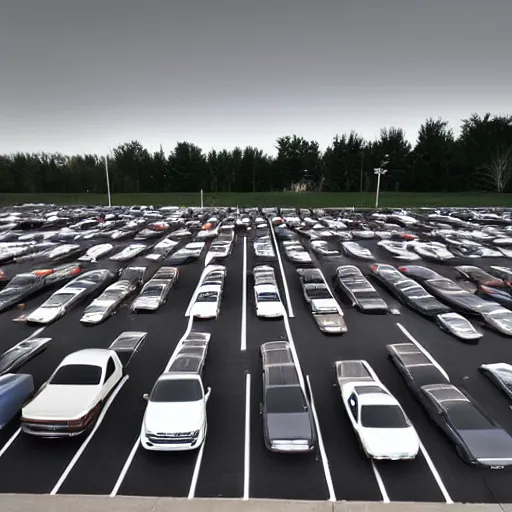 Image similar to Beatiful liminal Fuzzy Photograph of an infinite never-ending parking lot filled with cars, low angle