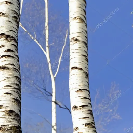 Prompt: concept art of a single birch tree against a white background, full tree, canopy, leaves, trunk, root