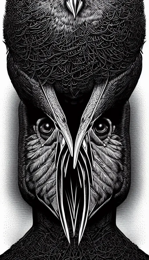 Image similar to epic professional digital art of raven bird that is a human by dan hillier and julia deville