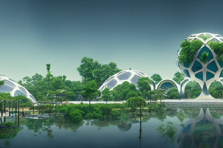 Image similar to expo 6 7 pavillion, solarpunk, studio ghibli, jean - baptiste monge, octane render, 4 k, symmetry