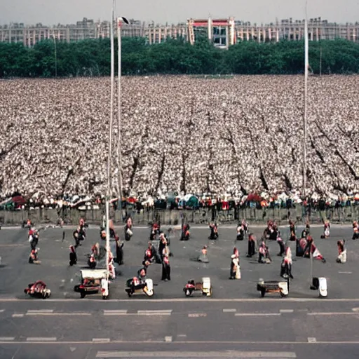 Image similar to where's wally as tankman in tiananmen square