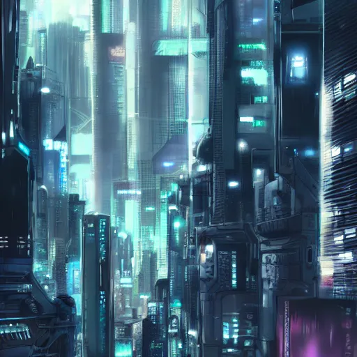 Prompt: highly detailed futuristic cyberpunk city, matte painting, from the anime film Ghost in the Shell, trending on pixiv