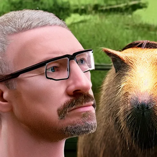 Prompt: a picture of gordon freeman, but his head is replaced with the head of a capybara