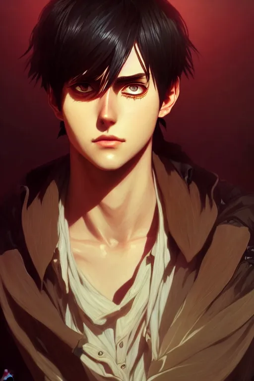 Prompt: a portrait of eren yeager, fantasy, sharp focus, intricate, elegant, digital painting, artstation, matte, highly detailed, concept art, illustration, ambient lighting, art by ilya kuvshinov, artgerm, alphonse mucha, and greg rutkowski