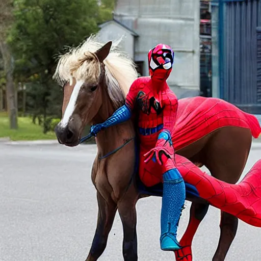 Image similar to spiderman riding a horse