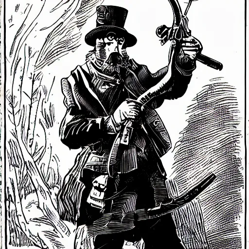 Image similar to a grouse holding a blunderbuss, comic book style, by frank miller, dramatic lighting, high quality, highly detailed