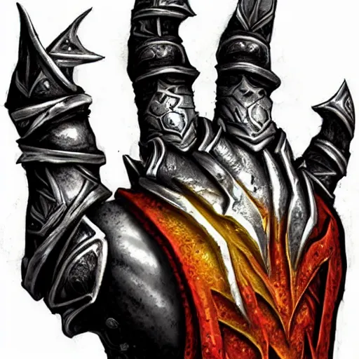 Image similar to warrior Gauntlet fist, war theme gauntlet fist, fantasy gauntlet of warrior, armored gauntlet fingers, fiery coloring, epic fantasy style art, fantasy epic digital art, epic fantasy weapon art