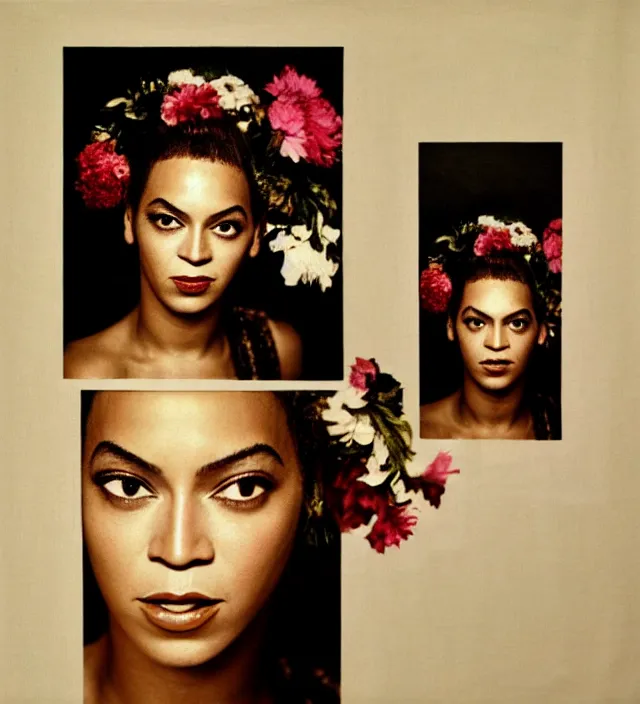 Image similar to Beyonce as a stunning young girl With flowers in her hair, fine art portrait photography by Sarah Moon