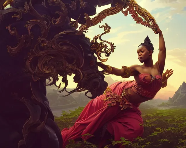 Image similar to photography of kehinde wiley, deep focus, d & d, fantasy, intricate, elegant, highly detailed, digital painting, artstation, concept art, matte, sharp focus, illustration, hearthstone, art by artgerm and greg rutkowski and alphonse mucha