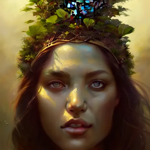 Image similar to a beautiful portrait of a plant goddess by Greg Rutkowski and Raymond Swanland, Trending on Artstation, ultra realistic digital art