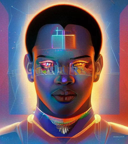 Image similar to symmetry!! egyptian prince of technology, solid cube of light, hard edges, product render retro - futuristic poster scifi, lasers and neon circuits, brown skin man egyptian prince, intricate, elegant, highly detailed, digital painting, artstation, concept art, smooth, sharp focus, illustration, dreamlike, art by artgerm