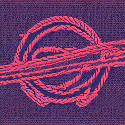 Prompt: rope lettering logotype sign, black background, retro, synthwave, masato saito, high detail, 4 k