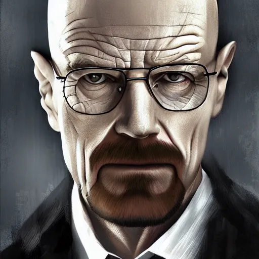 Image similar to walter white as a vampire, detailed digital art, painted by WLOP