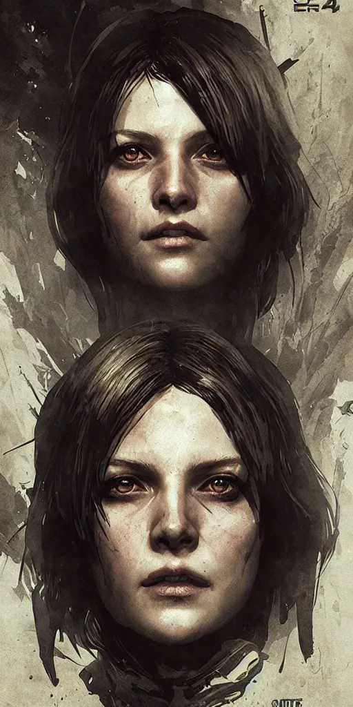 Image similar to eveline's character poster from game resident evil 7, poster by capcom art team collaborating with artgem, greg rutkowski and alphonse mucha