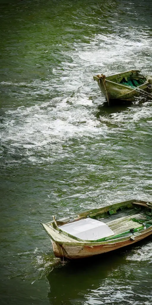 Prompt: a boat in a beautiful leak with nature around it