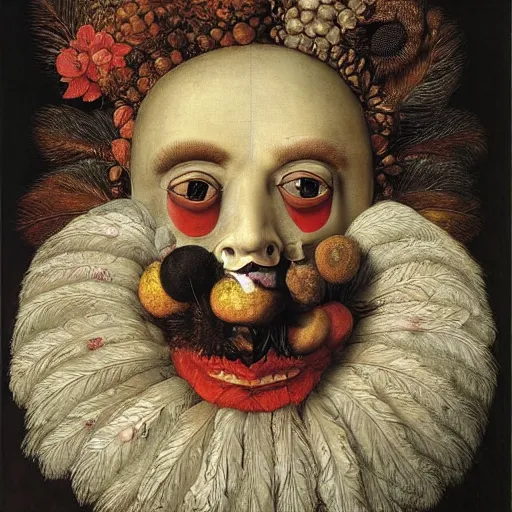 Prompt: a face covered in feathers by giuseppe arcimboldo, oil on canvas